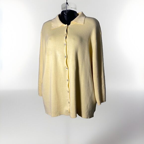 Pierre‎ Cardin Womens 3X Cardigan Sweater Yellow Mother Of Pearl Buttons - Picture 1 of 9